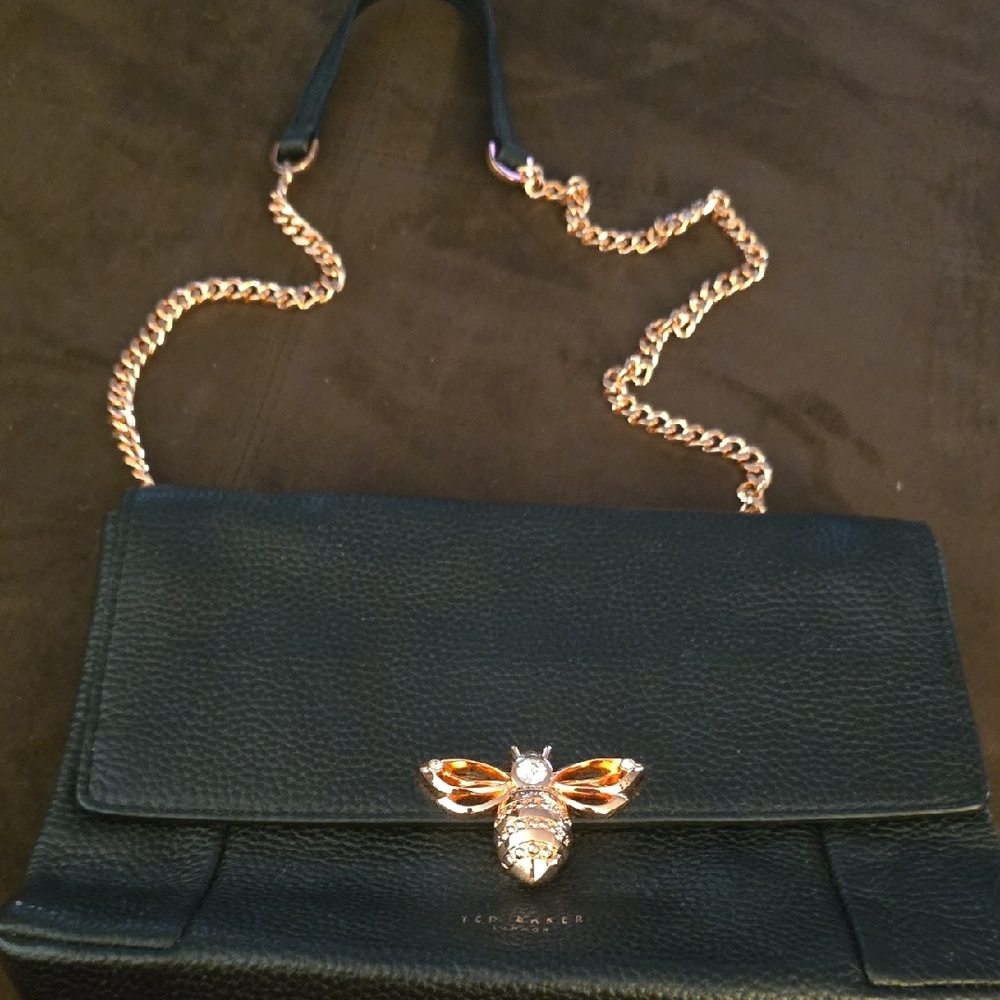 Ted Baker Black and Gold Crossbody Bag with Chain